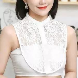 레이스 카라 넥페이크 셔츠 펀칭 넥케이프 화이트 아이템 (WFJ68JU)