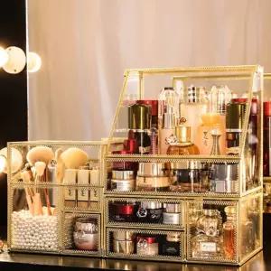 투명 트레이 세라믹 화장대 프레임 골드 정리함 유리