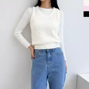 CAT 1080 여자 다이아 뷔스티에 니트조끼 조끼 여성 베스트 여자 포근 니트 (WFK7U5J)