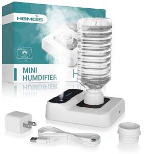 HOMDIS 여행용 , 식물, 침실, 사무실, 호텔 또는 자동차용 휴대용 소형 5000mAh 배터리 작동 미니 쿨 미스트 조용한 23dB, 자동 꺼짐, 야간 조명 및 BPA 프리, 흰색