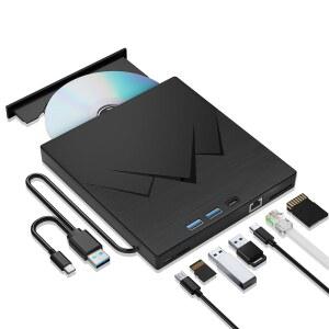 LAN 포트가 있는 노트북용 외장 CD/DVD 드라이브 7개, 이더넷 어댑터 SD /TF 휴대용 DVD 플레이어, USB 3.0 /Type C가 드라이브, PC Windows Linux용 CD