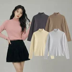 [화이트빌딩]여자 니트 티 반폴라 반목 목 폴라 터틀넥 스웨터 검정 블랙 울 오버핏 루즈핏