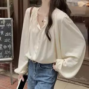 [옷자락]여성 셔링넥 볼륨소매 블라우스