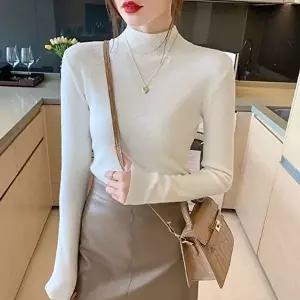 무지 반폴라 하프넥 얇은 슬림핏 여성 티 터틀 (KYR-WFH4NSO)