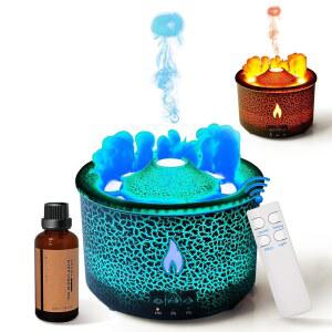 보호팜 아로마 에센셜 디퓨저 360ML, 화산 및 화염 디퓨저/, 1.76온스 호텔 컬렉션 제공, 블루/레드 라이트 선택, 가정용 디퓨저, 라지룸(블랙 크랙)