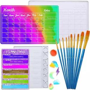 페인트 브러시가 있는 수지 몰드 파인굿 캘린더 실리콘 키트 월간 플래너 주조용