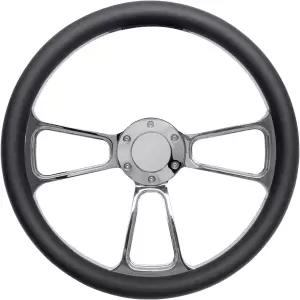 알루미늄 3 스포크가 장착된 14인치 유니버설 블랙 마이크로파이버 가죽 스티어링 휠 혼 버튼 6 볼트가