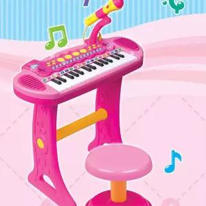여아 마이크달린 핑크색 피아노 의자세트 음악장난감 키카