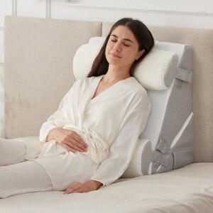 후 루크뮤즈 4PCS 웨지 베개 세트, 수면용 조절 가능한 9&12인치 침대 웨지 베개, 헤드보드용 경사 베개 웨지, 후 산 역류, 목 및 허리 지지대, 흰색/회색