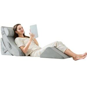 4PCS 정형외과 침대 웨지 베개 세트, 후 허리, 목, 다리 를 위한 45D 메모리 폼, 편안하고 조절 가능한 지지 베개 - 산 역류 및 더 나은 수면, 밝은 회색의 GRED