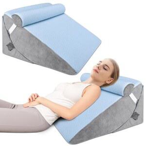 비욘도 침대 웨지 베개, 후 조절 가능한 웨지 베개 세트, 산성 역류 및 요통 를 위한 삼각형 베개, 후 수면 무호흡증, 허리 지지대