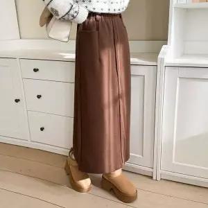 [하프클럽/]여자 겨울 모직 기모 트임 밴딩 롱스커트