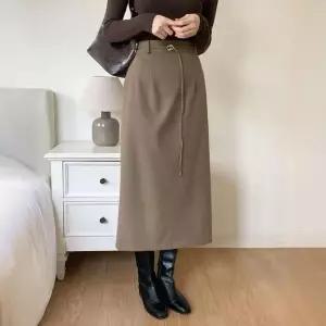 [하프클럽/]여자 가을 겨울 모직 밴딩 롱스커트