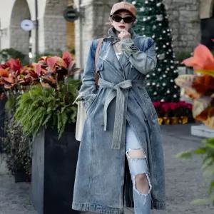 여성 데님 롱코트 봄가을 트렌치코트 간절기용