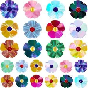 라이트마인드 24개 스테인드글라스 플라워 모자이크 타일 u2013 12가지 무지개색 크고 작은 꽃잎 조각 공예