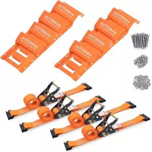 오토알킨스 휠 초크 타이 다운 키트 트레일러 스트랩 UTV ATV 마워 등용 헤비 듀티 시스템 4-타이어