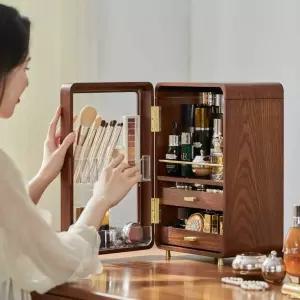 원목 화장품 정리함 수납 소형 화장대 투명 보관함 수납함