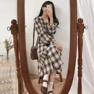 체크 랩 셔츠원피스 롱원피스 남방 여친룩 데일리 (WFJSP4J)