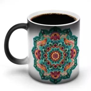 남성 손잡이 만다라 인디언 패턴 매직 컬러 체인지 머그 열 감지 커피잔