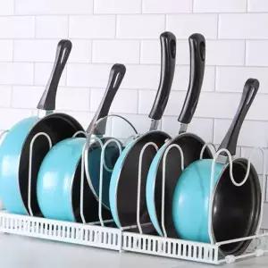 접시정리 길이조절 후라이팬 냄비 거치대 싱크대 하부장 정리대