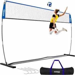 뒷마당용 SPOYNAL 배구 네트 그물망 12FT 20FT 휴대용 높이 조절가능 야외 실내 프로 연습 훈련 세트