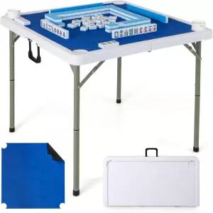 Giantex 접이식 마작 테이블 컵 홀더가 있는 35인치 정사각 카드 탈착식 소음감소 매트 HDPE 상판 포커