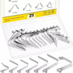 Mardatt 21PCS 7사이즈 푸시 버튼 스프링 집게 키트 스테인리스 스틸 V자형 텐트 폴 스냅 캠핑 카약 패들