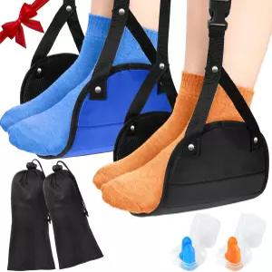 비행기 여행용 풋 해먹 - 2팩 휴대용 풋레스트 레그 조절가능 슬링 장거리 비행 필수품