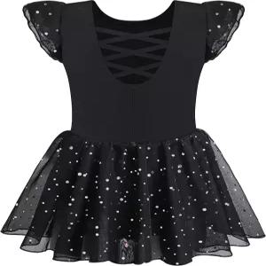 몰단 걸스 댄스 발레 원피스용 레오타드 반짝이는 스커트 러플 슬리브 크로스백