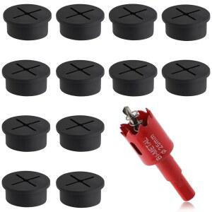 1인치 25mm) 책상 그로밋, 13피스 와이어 홀 톱이 있는 케이블용 커버, 책상, 테이블, 캐비닛, 조리대 및 기타 가구용 플라스틱 케이블 커버(블랙)