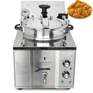 프리에이션 16L 전기 압력식 튀김기, 안전 기능이 있는 110V 고압 치킨 바삭한 튀김 요리를 위한 스테인리스 스틸 식 조리대 딥 상업용 등급 식품 오븐