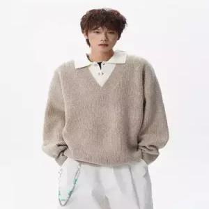 투피스 남자 동계 캐주얼 도톰 가짜 기모 스웨터 카디건 셔츠 넥 빅사이즈 솔리드 원픽4