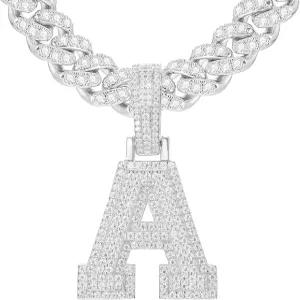 YIMERAIRE 3D 스 아웃 레터 펜던트 스털링 실버 모이사나이트 이니셜 목걸이 - 925 명판 남녀공용