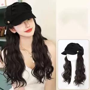 일체형 모자 웨이브 긴머리 가발 구름모자 브라운블랙 (WFK9AGI)