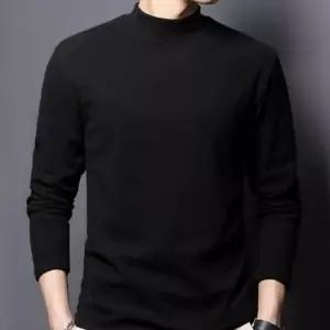 남성 무지 티셔츠 긴팔 하프넥 목폴라 목티 블랙 (WFK9YQT)