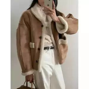 여자코트 모피 겨울 빈티지 부드러운 양면 스웨이드 퍼 일체형 터틀넥 코트 원템4