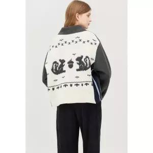 [베네통](의정부점)자카드 니트 블록 하프 코트BACTE1561