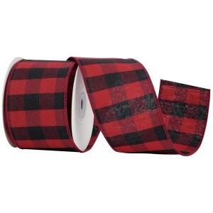 MEEDEE 블랙 레드 체크 무늬 크리스마스 장식 리본 6.4cm(2-1 /2인치) 너비 9.1m(10야드) 유선 리본, 화환, 선물 포장, 휴일 공예, 농가 장식용