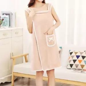 극세사 베이지 샤워 가운 편안한 수영장 실내복 욕실용 (WFKA895)