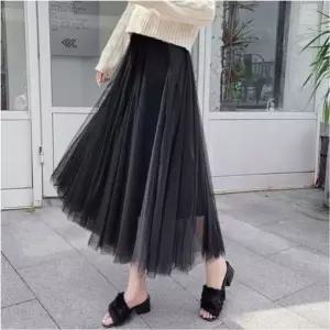플리츠치마 샤스커트 레이스 A라인 여자 주름 페미닌 망사