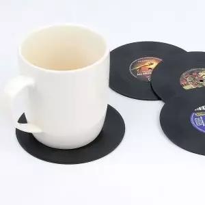 컵받침 4P 레코드판 디자인 미끄럼 방지 기능 인테리어 소품 (WFKA8Q3)