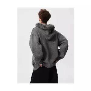 록쉬블몰 남성 집업 가디건 후드 니트 탈부착 퍼 빈티지 카디건 HO1