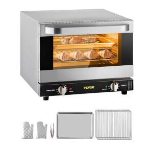 VEVOR 상업용 컨벡션 오븐, 21L / 19Qt, 쿼터 사이즈 일반 오븐 조리대, 1440W 3단 토스터기 전면 유리문, 전기 베이킹 트레이 와이어 랙 클립 장갑, 120V