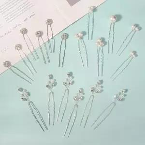 얀디노 18피스 브라이드 웨딩 헤어 핀 액세서리 세트 주얼리 신부 들러리 실버 헤어피스 여성용