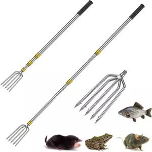 포플라이 낚시 창 스테인리스 스틸 개구리 긱 개프 철조망 5가지 가지와 긴 막대가 있는 강한 가자미