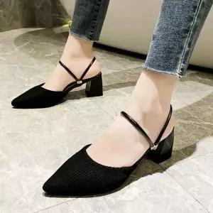 [하프클럽/]뾰족코 스트랩 펌프스힐 여성구두 스틸레토 여름 통굽