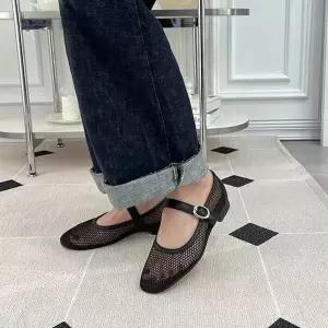 메쉬 메리제인 플랫 라운드토 스트랩 버클 통기성 라이트핏 5FW (WFKA0Q8)