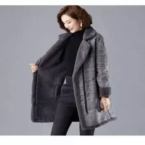 퍼 자켓 체크 모직 퍼안감 코트