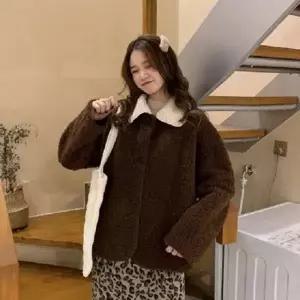 배색 카라 양털 코트