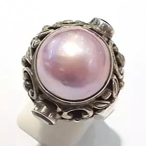 [셀러허브 패션][블루케이] A급엔틱 핑크마베진주 원석반지210710-11n